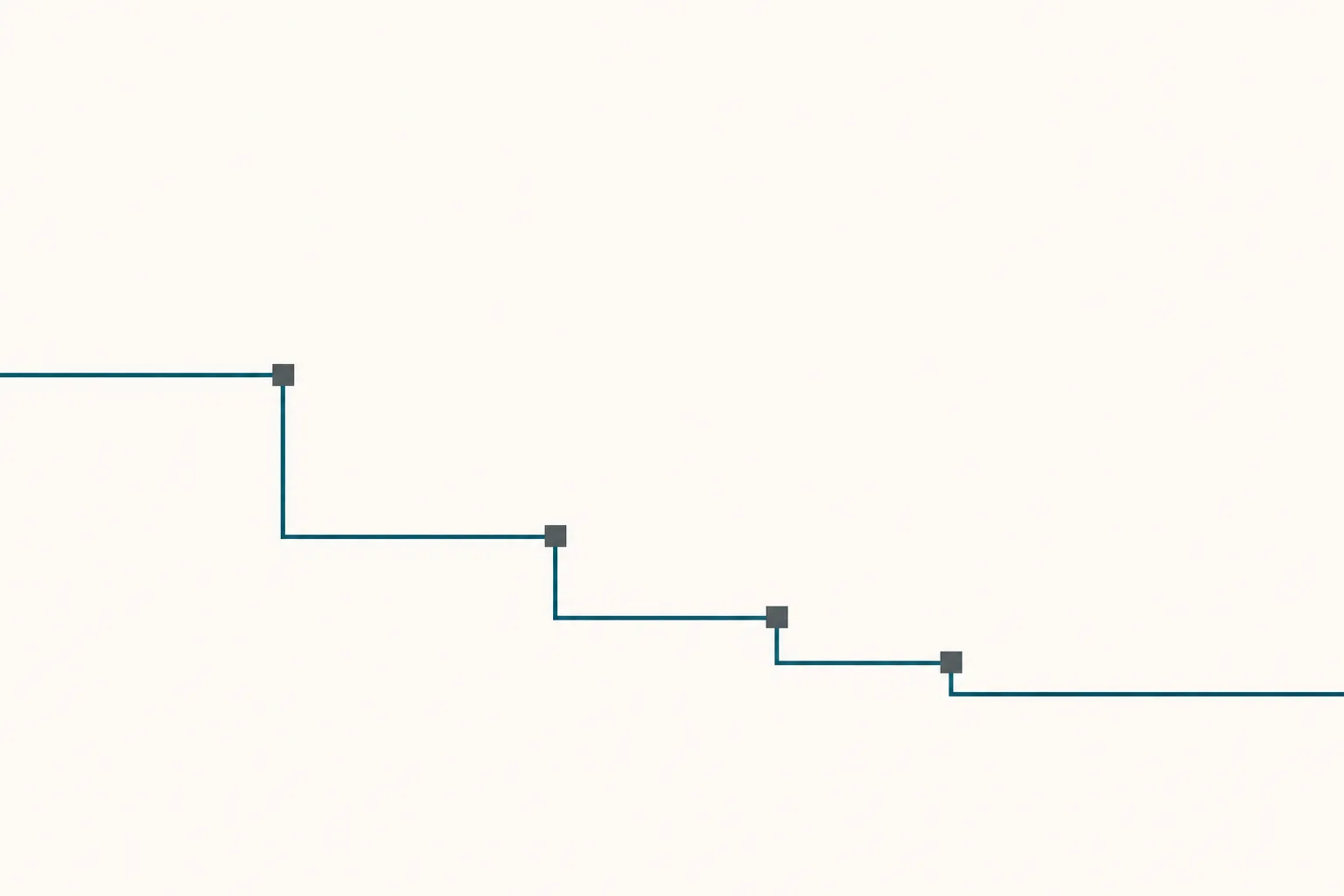 Abstract illustration of a descending stepped line falling across an open field, each step shorter than the last, with a flat segment at the bottom right